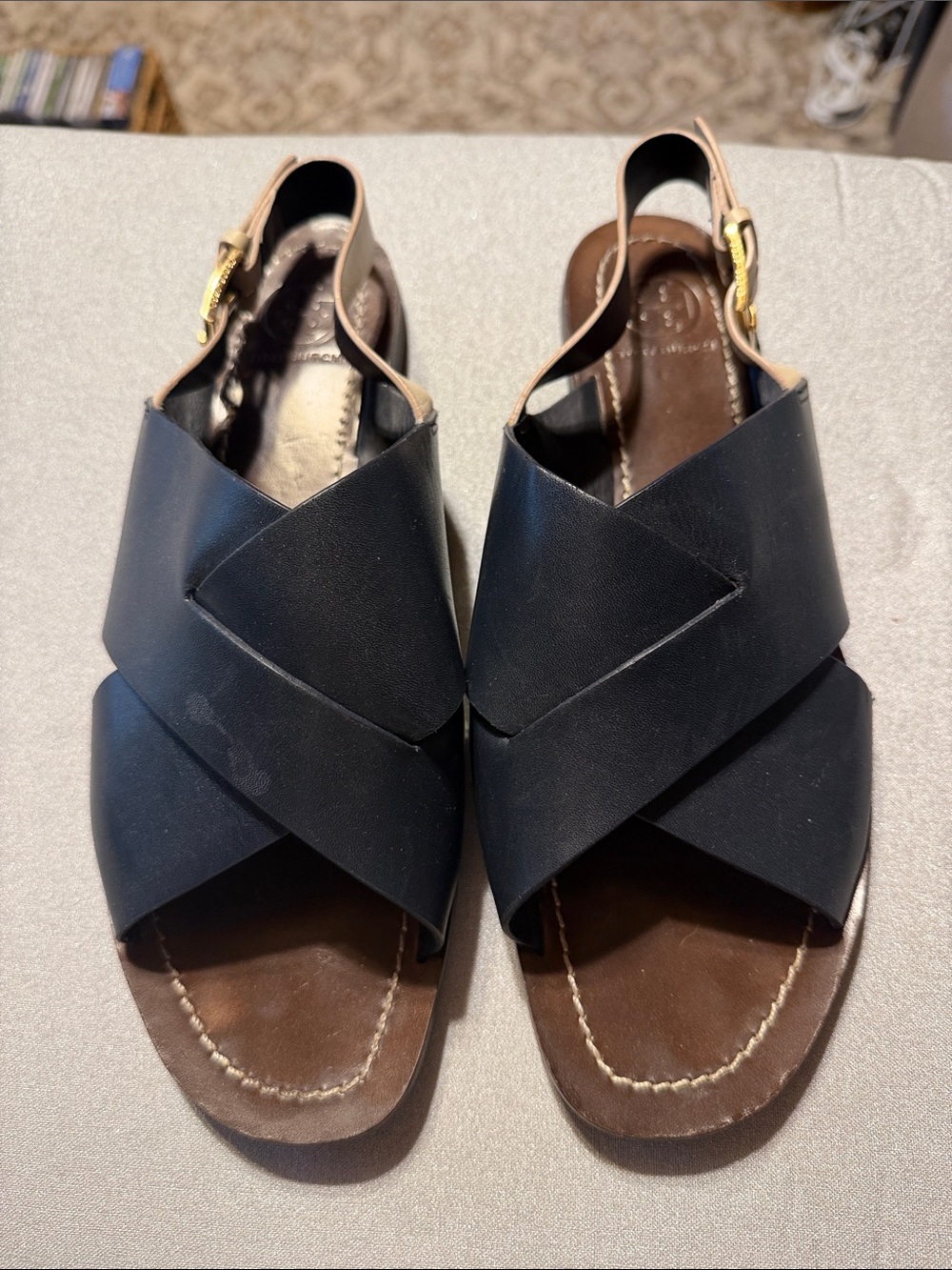 Tory Burch Women’s Navy Leather Crisscross Slingback Sandals
